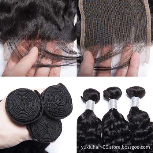 Water Wave Bundles With Closure Brazilian Remy Hair Weave Bundles Human Hair Bundles Thick 100% Human Virgin Hair Extension